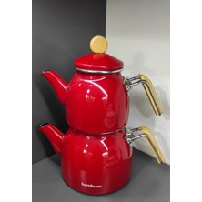 Feyza Design Bambu Orta Boy Çaydanlık, Şık ve Dayanıklı Emaye Tasarım