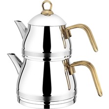 Feyza Design Paslanmaz Çelik Mini Çaydanlık Seti, 4 Parça, Gold Renk