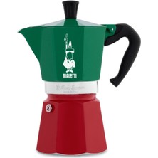 Feyza Design Alüminyum 6 Cup Moka Pot Tri-Color Italia Kırmızı