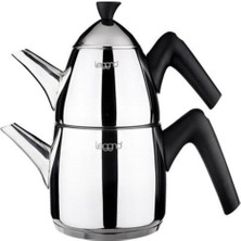 Feyza Design Joy Siyah Çaydanlık Takımı, Büyük Boy, Üst 1l, Alt 2l, Şık ve Dayanıklı