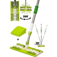 Özgürce Teleskopik Saplı Mikrofiber Mandallı Mop Seti + Yedek Bez, Yeşil