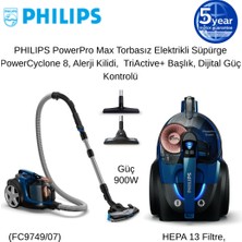 Philips Ultra Powerpro Max Toz Torbasız Süpürge , 900 W , 2 Litre , Hepa 13 , Mavi ,FC974 + Akıllı Baskül Bluetooth Elektronik Tartı Hediye