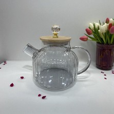 Feyza Design Izoleli 1000 ml Silver Renk Cam Demlik, Bambu ve Metal Kapaklı, Süzgeçli