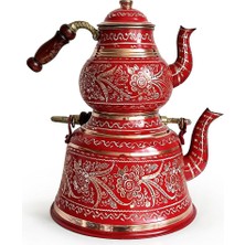 Feyza Design El Işi Kırmızı Bakır Çaydanlık, Erzincan, 10 Kişilik, Zarif ve Güzel Tasarım