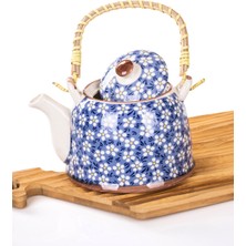 Feyza Design Hasır Saplı Çiçek Desenli 900ML Porselen Demlik, Çay, Kahve, Bitki Çayı