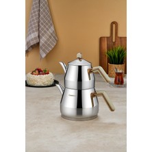 Feyza Design Paslanmaz Çelik Çaydanlık Seti, 2l Demlik ve 3,25L Alt Hazne