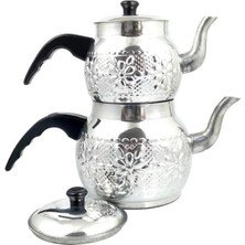 Feyza Design Alüminyum Desenli Büyük Boy Çaydanlık Siyah Kulp