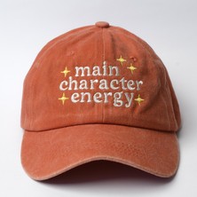 Nome Studio Nakışlı Turuncu Şapka Yıkamalı Kumaşlı ve Yazı Nakışlı Şapka Pamuklu Siperlikli Ayarlı Günlük Şapka