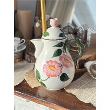 Feyza Design El Boyaması Pembe Çiçekli Porselen Çaydanlık, Antika Villeroy Boch