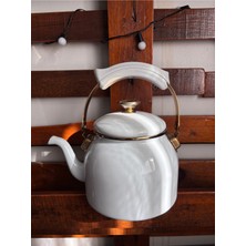 Feyza Design 2,5 L Emaye Demlik, Gold Saplı, Dayanıklı ve Şık Çaydanlık