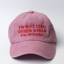Nome Studio Nakışlı Pembe Şapka Yıkamalı Kumaşlı ve I Am Worse Yazı Nakışlı Şapka Pamuklu Siperlikli Ayarlı Şapka