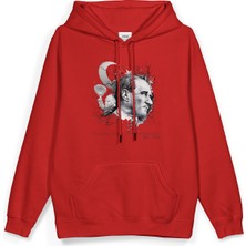 Overoz Atatürk Baskılı Kapüşonlu Yarı Oversize Sweatshirt Unisex Kırmızı Hoodie 1236