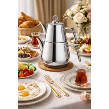 Feyza Design Paslanmaz Çelik Çaydanlık Takımı, 0,75L ve 2l, Dayanıklı ve Şık Tasarım