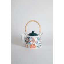 Feyza Design Çiçek Desenli Hasır Saplı Porselen Çaydanlık, Şık ve Kullanışlı Tasarım