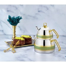 Feyza Design Şık Dekoratif Orta Boy Altın Kaplama Çaydanlık Takımı