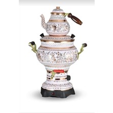 Feyza Design El Işleme Gül Çiçek Topak Model Elektrikli Bakır Semaver