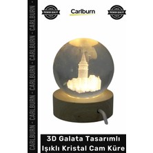 Carlburn #camküre Masaüstü Dekorasyon Estetik Ahşap Işıklı 3D Galata Tasarımlı Işıklı Kristal Cam Küre