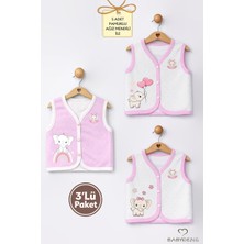 Babyden's Kız Bebek 3’lü Yelek Seti Kalp Jakar Desenli Fil Baskılı Çıtçıtlı Yelek Yenidoğan Mevsimlik Yelek
