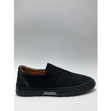 Marutti Hakiki Deri Nubuk Siyah Esnek Kauçuk Taban Bağcıksız Yazlık Erkek Ayakkabı C-87279MRT