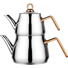 Feyza Design Bakır Kaplama Çaydanlık Seti, Orta Boy, Estetik ve Dayanıklı Tasarım