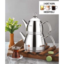 Feyza Design Şık Orta Boy Çaydanlık Takımı ve Cam Kupa Hediyesi Seti