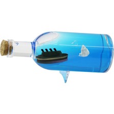 Nuveden Mavi Su Gemi - Ada Yuvarlak Mika Şişe=yan Duruş Ayak Yüzen Batmayan Dekoratif Biblo Akvary