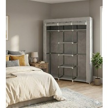 Missidea Trend Xxl Metal Profilli Bez Dolap 2 Bölmeli Askılı ve Raflı Kumaş Gardırop Gri