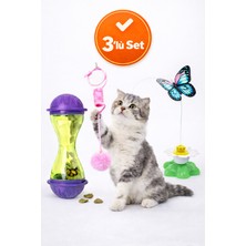 Tüylü Tezgah Kedi Zeka Oyuncakları Kedi Oltası Ödül Mama Oyuncak Pilli Kelebek Interaktif Oyuncak Üçlü Set Kedi 3'lü Oyun Seti