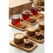 Sedoa 6'lı 12PARÇA Bambu Tabaklı Cam Borosilikat Mantar Kulplu Bardak 150 ml Cam Çay ve Kahve Bardağı