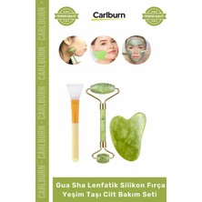 Carlburn Doğal Yüz Masaj Aleti Cilt Canlandırma Gua Sha Lenfatik Silikon Fırça Yeşim Taşı Cilt Bakım Seti