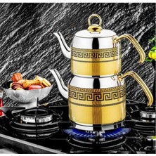 Feyza Design Mini Boy Çaydanlık Takımı, Gold Kulp, 4 Parça, Şık ve Dayanıklı