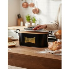 Sedoa Ekmeklik Kesme Tahtalı Ahşap Kapaklı Siyah