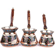 Feyza Design Mine Işlemeli Bakır Cezve Seti, Tombik 3’lü, Şık ve Dayanıklı Tasarım