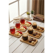 Sedoa 6'lı 12PARÇA Bambu Tabaklı Borosilikat Cam Kulplu Bardak 200 ml Cam Çay ve Kahve Bardağı