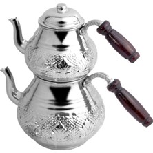 Feyza Design El Işçiliği Bakır Lale Motifli Gümüş Çaydanlık Seti