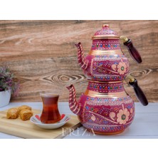 Feyza Design 2,85 Litre Işlemeli Ikili Kalaylı Bakır Çaydanlık ve Demlik Takımı