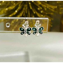 Lumiera Silver Şık Tasarım 925 Ayar Gümüş Mineli Çocuk Küpe- Model: Yeşil Kelebek
