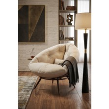 AVYNA Geniş Oturma Alanlı Modern Berjer Tekli Koltuk | Dinlenme & Kitap Okuma Koltuğu | Tay Tüyü - Krem