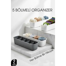 Creatividad Solutions 5 Bölmeli Dolap ve Çekmece Içi 2’li Set Organizer Kutusu (Gri & Beyaz) 722440