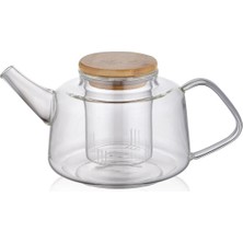 Feyza Design Bambu Kapaklı Süzgeçli Demlik 600 Ml, Şık ve Kullanışlı Tasarım