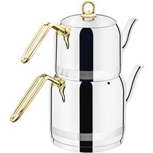 Feyza Design Şık Zümrüt Mini Çaydanlık Takımı, Gold Renk, Modern ve Hafif Tasarım