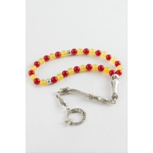 Zero Land Storozal Kırmızı Sarı Ceyt Doğaltaş Tesbih 6 mm - Kırmızı