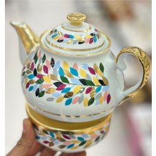 Feyza Design Şık Porselen Demlik ve Isıtıcı Yaprak Seti, Sıcak ve Keyifli Anlar Için