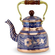 Feyza Design Mavi Bakır Gül Çiçekli Bitki Çayı Demliği 2l, Şık ve Kullanışlı Tasarım