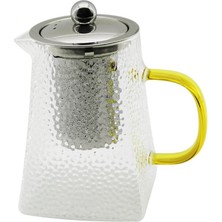 Feyza Design Kare Kabartmalı Borosilikat Cam Demlik 550ML, Şık ve Dayanıklı Tasarım