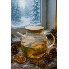 Feyza Design Borosilikat Cam Demlik, Bambu Kapak ve Süzgeçli, 1000 Ml, Şık ve Dayanıklı