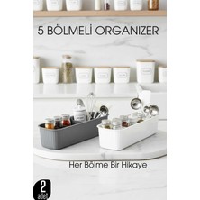 Creatividad Solutions 5 Bölmeli Mutfak Organizer Kutusu Gri & Beyaz 2’li Set  Baharat ve Gereç Düzenleyici  722441