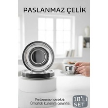 Creatividad Solutions Paslanmaz Çelik Çay Tabağı Seti - Premium 304 Kalite  18 Parça Lüks Aynalı Parlaklık ve Modern Tasarım