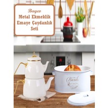 Feyza Design Ramazan Iftar Seti Beyaz Metal Ekmeklik ve Emaye Çaydanlık Takımı