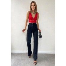 Kadın Siyah Palazzo Pantolon Yüksek Bel İspanyol Paça Toparlayıcı %95 Polyester Model 1976